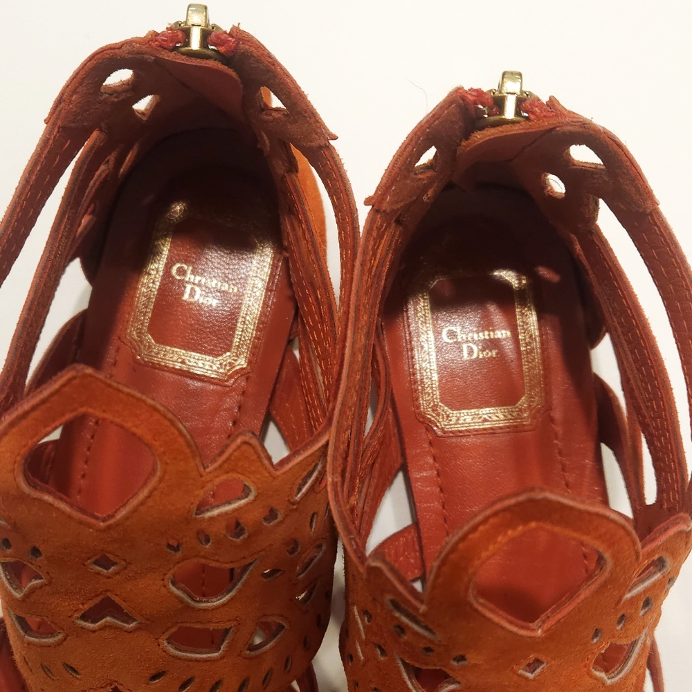 Dior Gladiator Sandal Flats Suede Leather Size 8.5, 39 Vermillion Orange - Picture 12 of 16